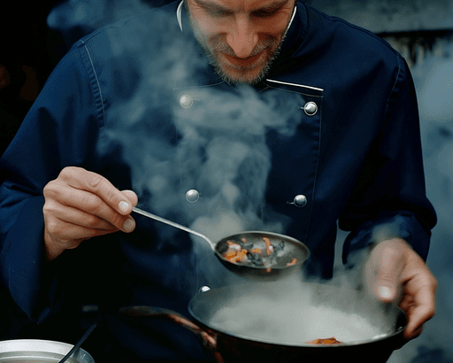 A person cooking inside a kitchen